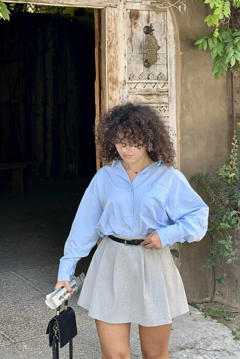 BELT DETAIL ONE COLOR WOMEN SKORT LIGHT GREY/GZ - 2