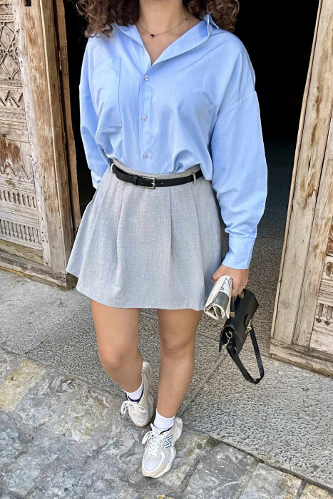 BELT DETAIL ONE COLOR WOMEN SKORT LIGHT GREY/GZ - 5