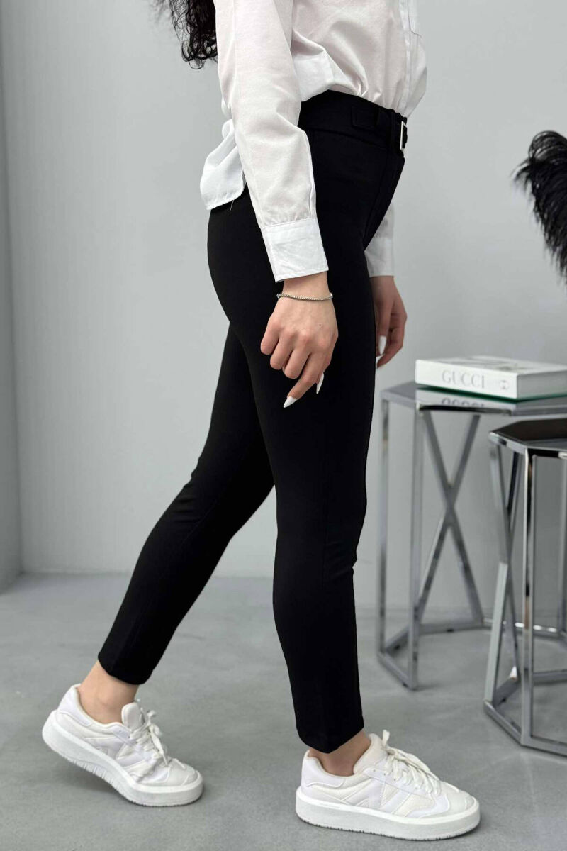 BELT DETAIL WOMEN TROUSERS IN BLACK COLOR - 4