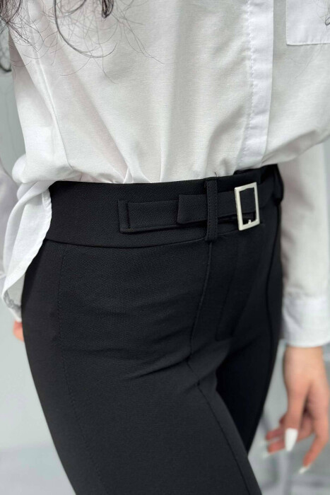 BELT DETAIL WOMEN TROUSERS IN BLACK COLOR - 6