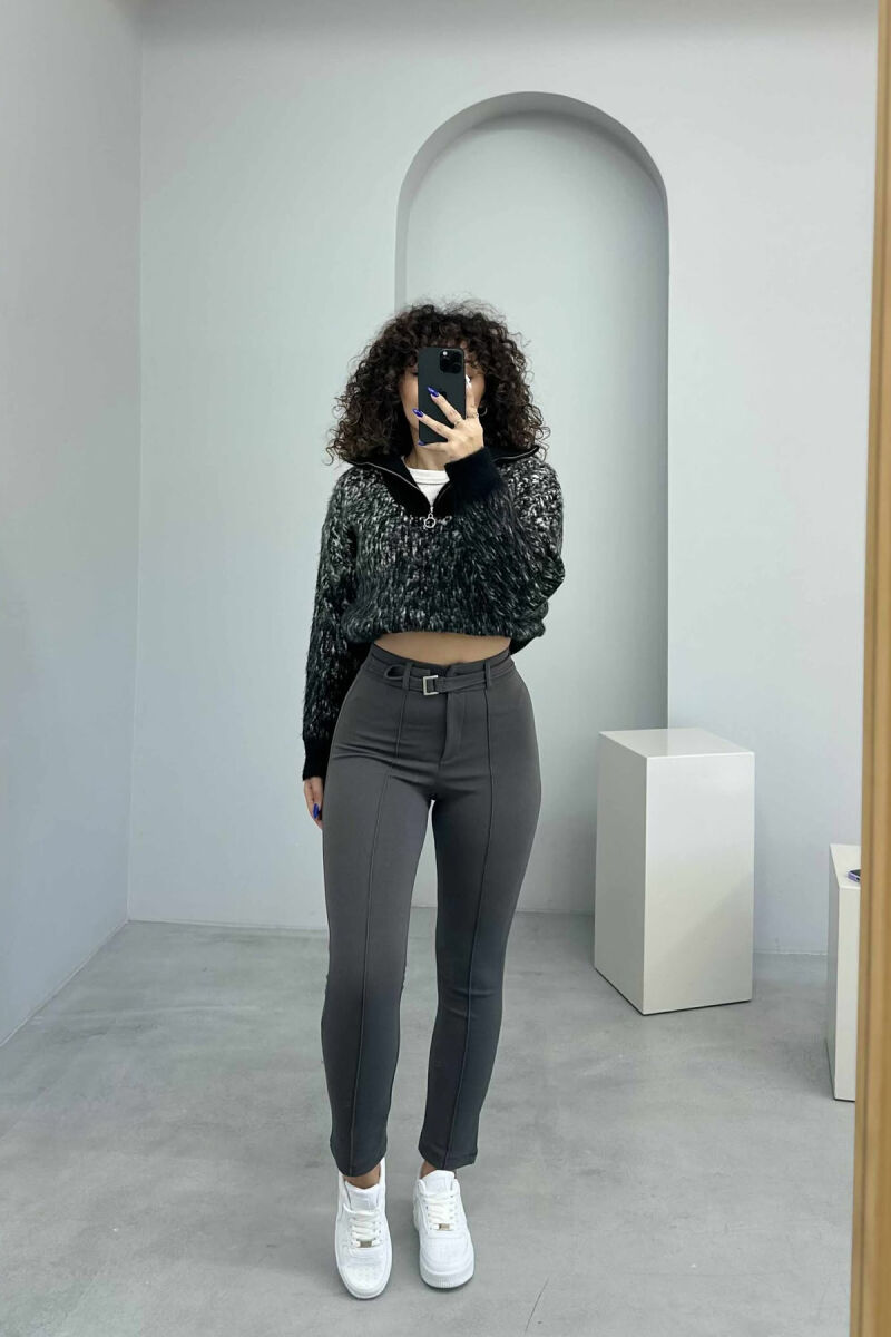 BELT DETAIL ONE COLOR WOMEN TROUSERS DARK GREY/GEE - 3