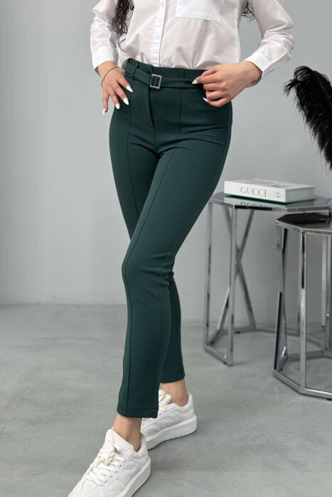 BELT DETAIL WOMEN TROUSERS IN GREEN COLOR - 3