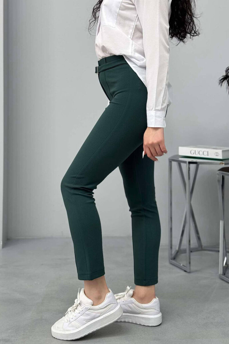 BELT DETAIL WOMEN TROUSERS IN GREEN COLOR - 5