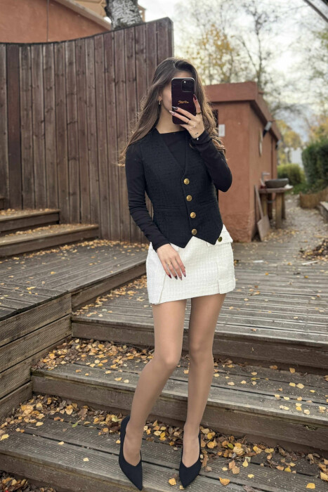 BELT DETAIL ONE COLOR WOMEN VEST BLACK/ E ZEZE - 1