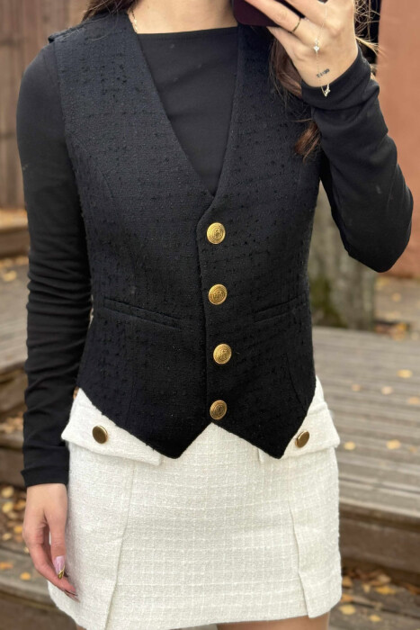 BELT DETAIL ONE COLOR WOMEN VEST BLACK/ E ZEZE - 2