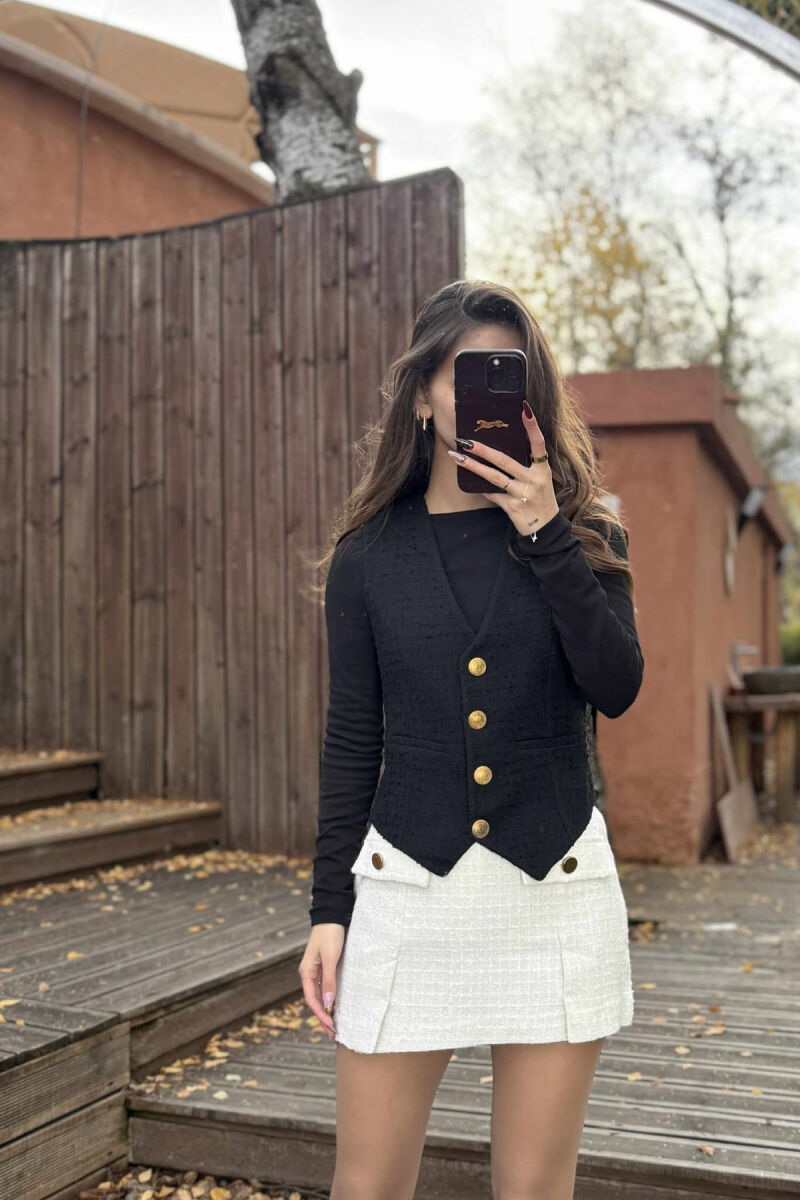 BELT DETAIL ONE COLOR WOMEN VEST BLACK/ E ZEZE - 3