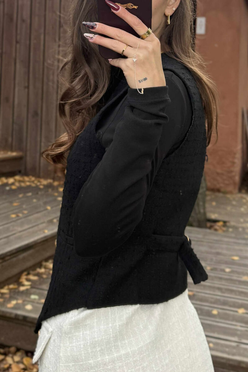 BELT DETAIL ONE COLOR WOMEN VEST BLACK/ E ZEZE - 4