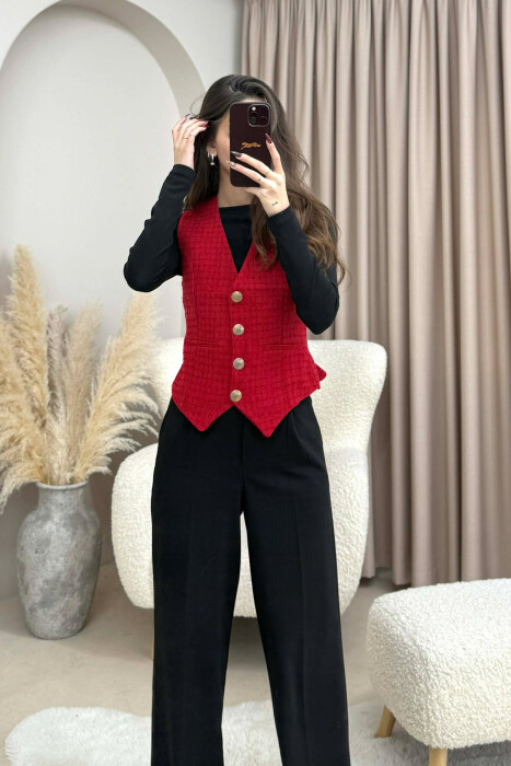 BELT DETAIL ONE COLOR WOMEN VEST RED/E KUQE - 1