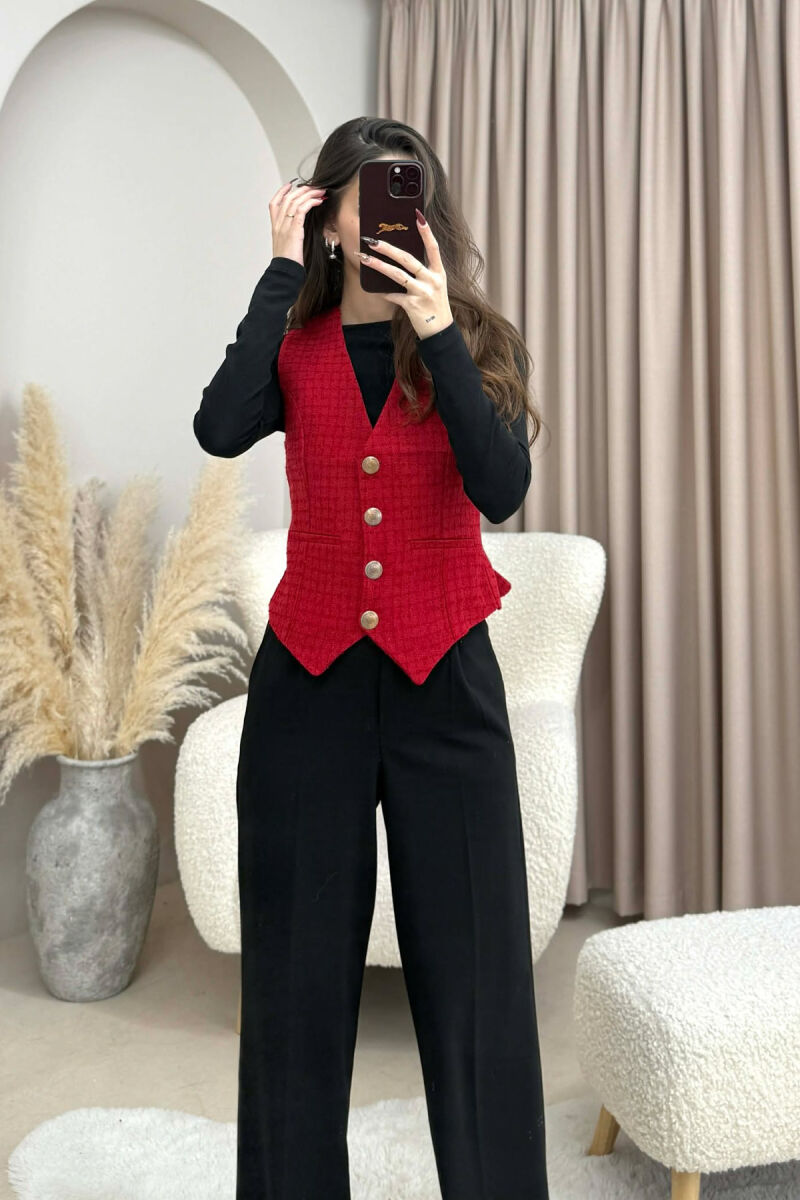 BELT DETAIL ONE COLOR WOMEN VEST RED/E KUQE - 1
