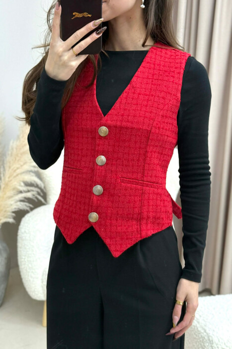 BELT DETAIL ONE COLOR WOMEN VEST RED/E KUQE - 2