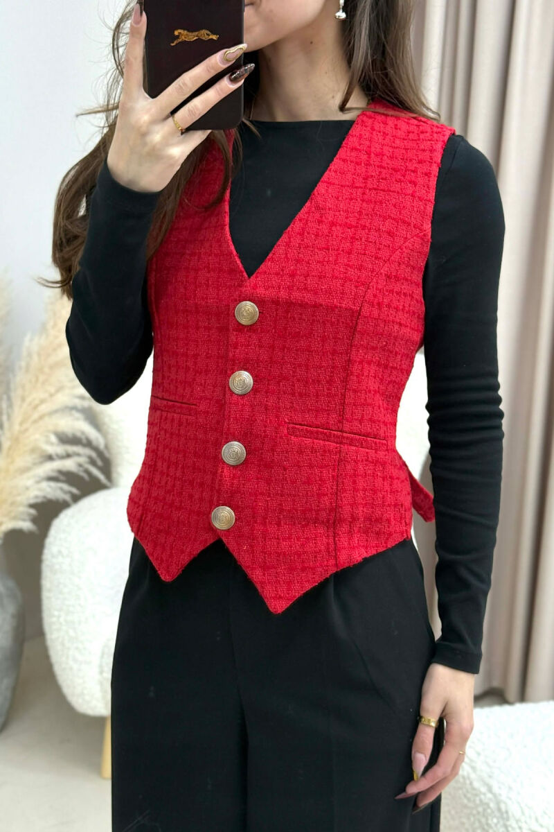 BELT DETAIL ONE COLOR WOMEN VEST RED/E KUQE - 2