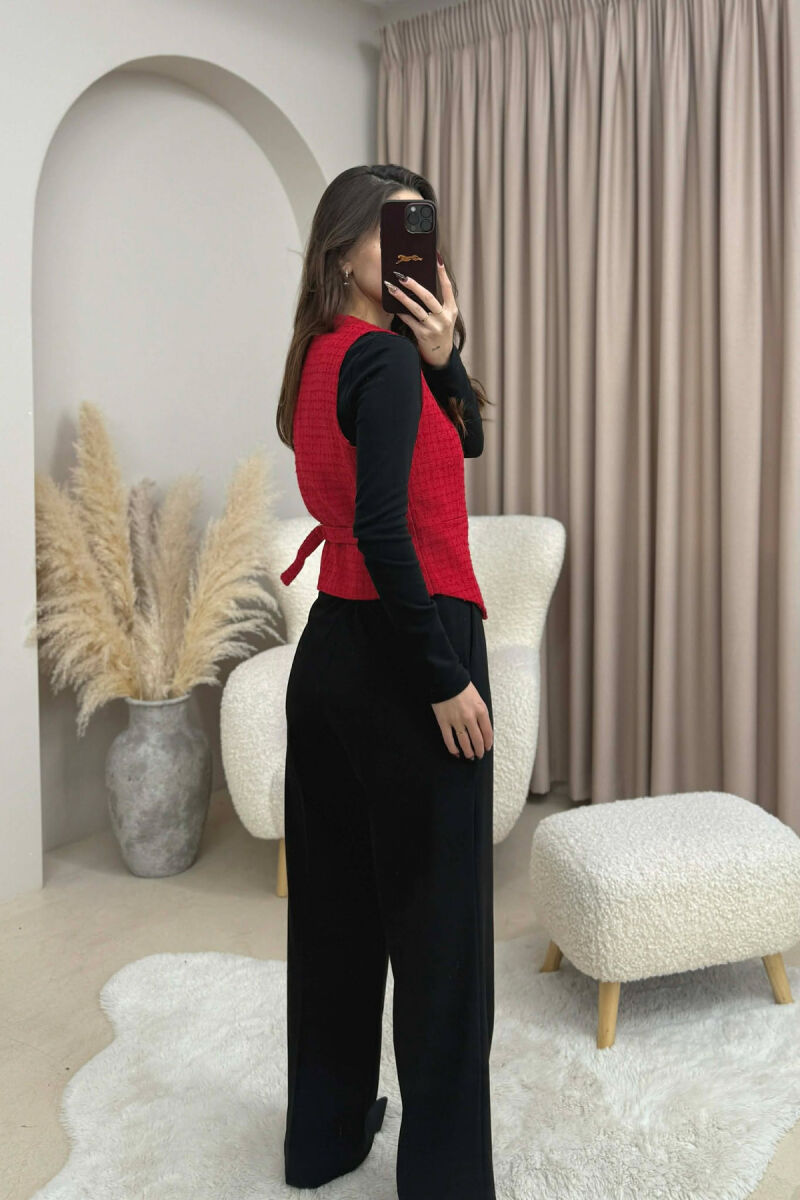 BELT DETAIL ONE COLOR WOMEN VEST RED/E KUQE - 3