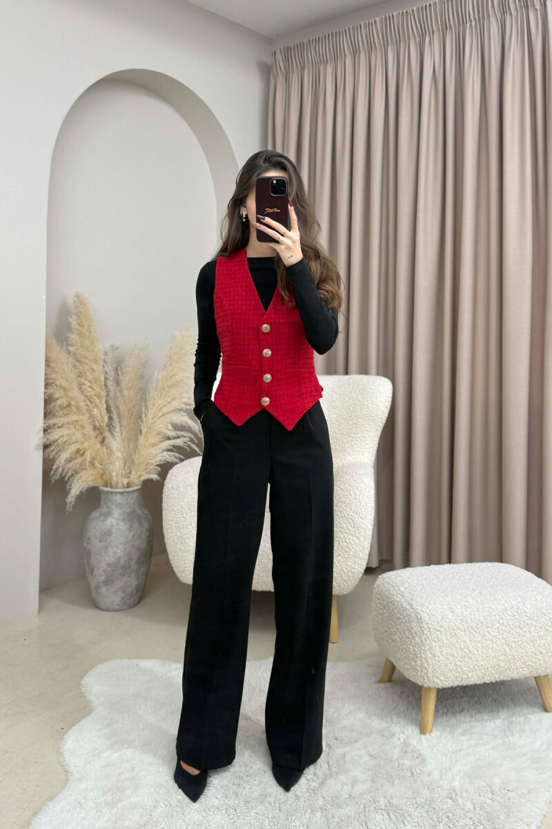 BELT DETAIL ONE COLOR WOMEN VEST RED/E KUQE - 4