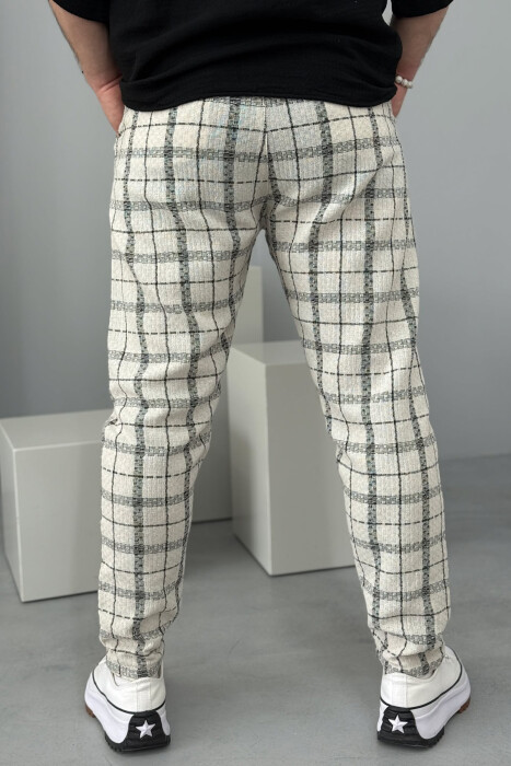 BELT DETAIL PLAID MEN PANTS BLACK-WHITE/ZEBA - 2