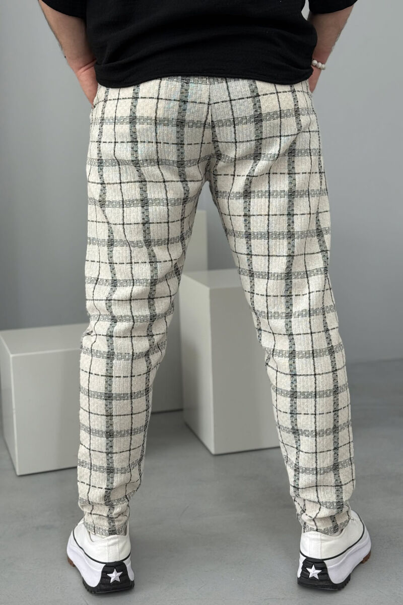 BELT DETAIL PLAID MEN PANTS BLACK-WHITE/ZEBA - 2