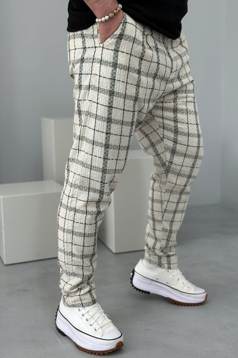 BELT DETAIL PLAID MEN PANTS BLACK-WHITE/ZEBA - 5
