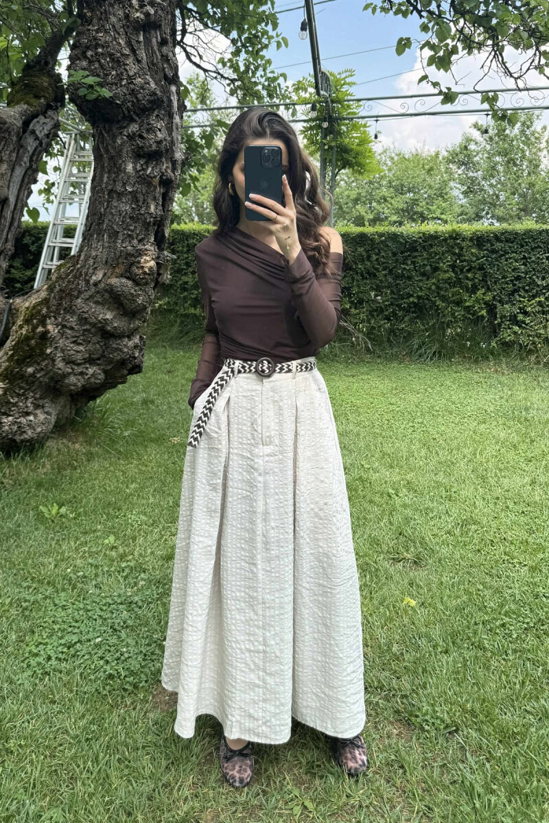 BELT DETAIL POCKETS LONG WOMEN SKIRT BEIGE/BEZHE - 2