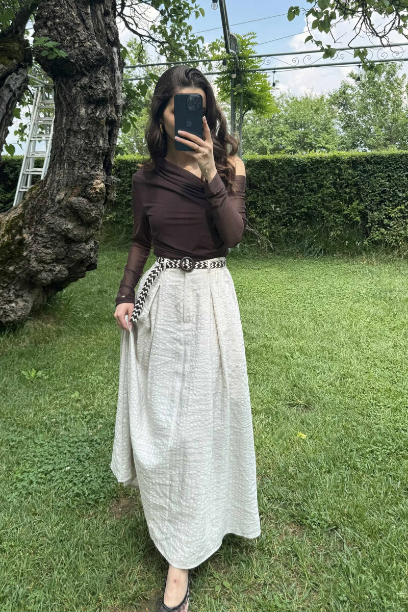 BELT DETAIL POCKETS LONG WOMEN SKIRT BEIGE/BEZHE - 1