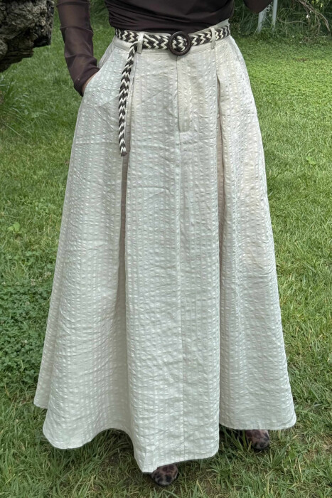 BELT DETAIL POCKETS LONG WOMEN SKIRT BEIGE/BEZHE - 3