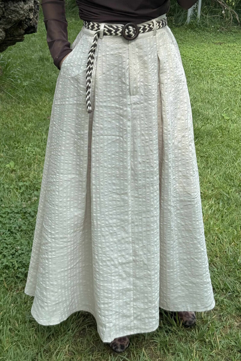 BELT DETAIL POCKETS LONG WOMEN SKIRT BEIGE/BEZHE - 3