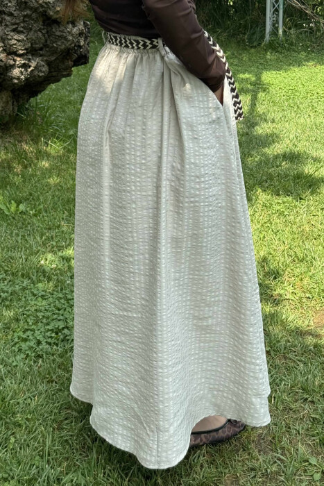 BELT DETAIL POCKETS LONG WOMEN SKIRT BEIGE/BEZHE - 4