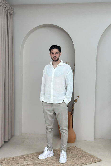 BELT DETAIL SIMPLE MEN PANTS BEIGE/BEZHE - 1