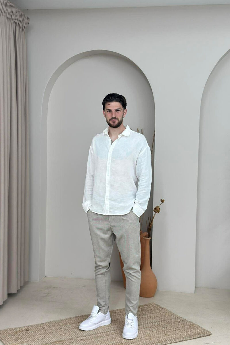 BELT DETAIL SIMPLE MEN PANTS BEIGE/BEZHE - 1