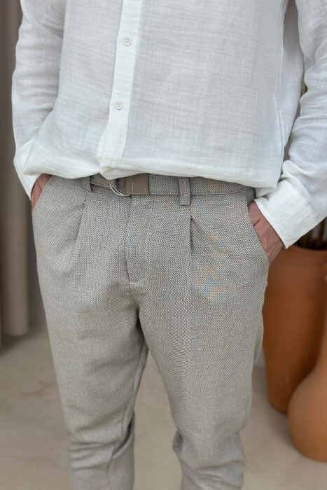 BELT DETAIL SIMPLE MEN PANTS BEIGE/BEZHE - 4