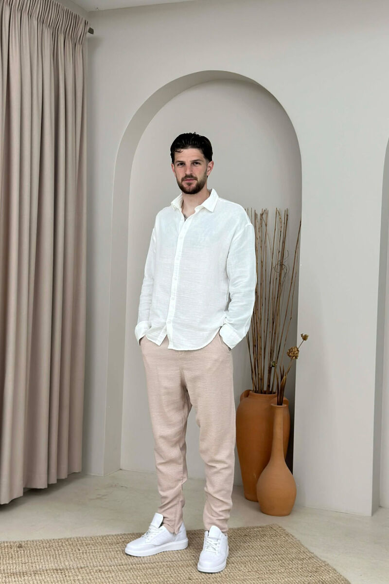 BELT DETAIL SIMPLE MEN PANTS BEIGE/BEZHE - 1