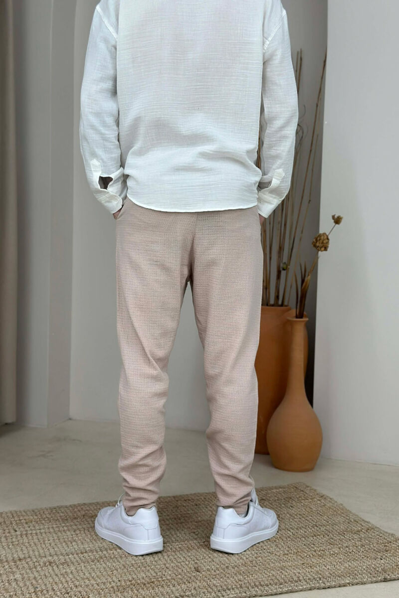 BELT DETAIL SIMPLE MEN PANTS BEIGE/BEZHE - 2