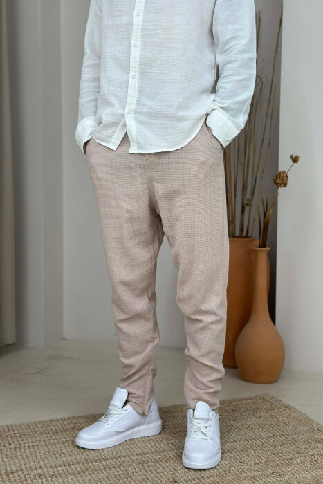 BELT DETAIL SIMPLE MEN PANTS BEIGE/BEZHE - 3