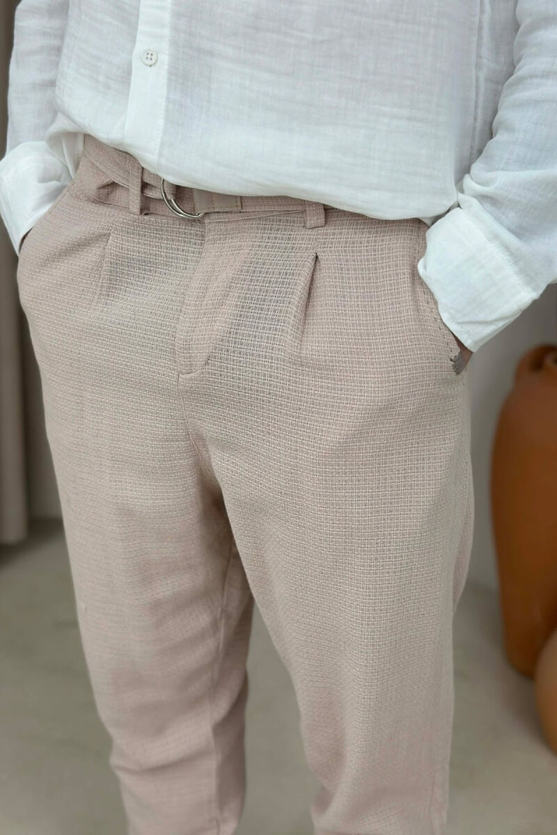 BELT DETAIL SIMPLE MEN PANTS BEIGE/BEZHE - 4