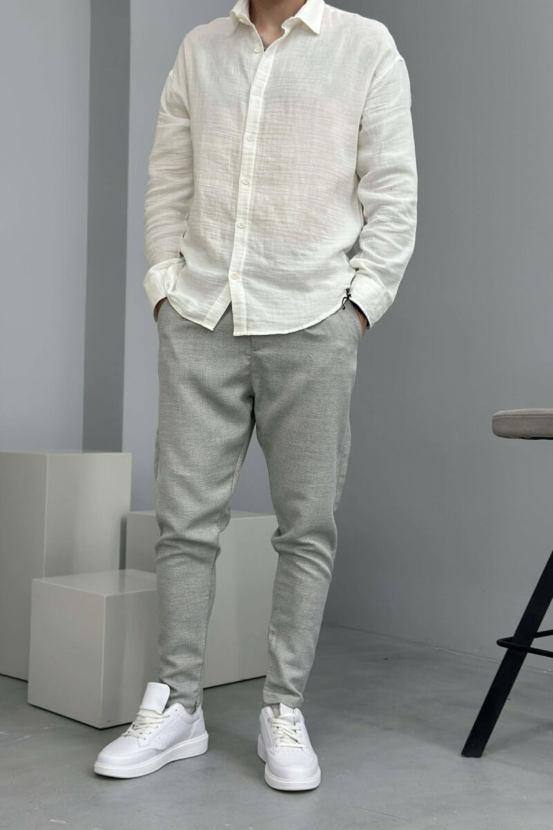 BELT DETAIL SIMPLE MEN PANTS GREY/GRI - 3