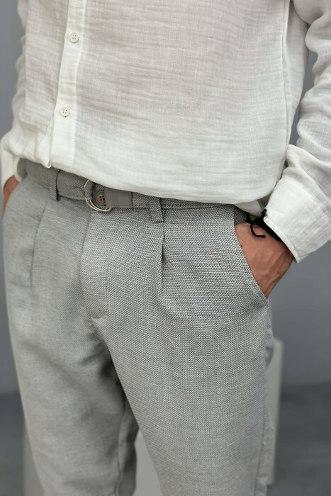 BELT DETAIL SIMPLE MEN PANTS GREY/GRI - 4