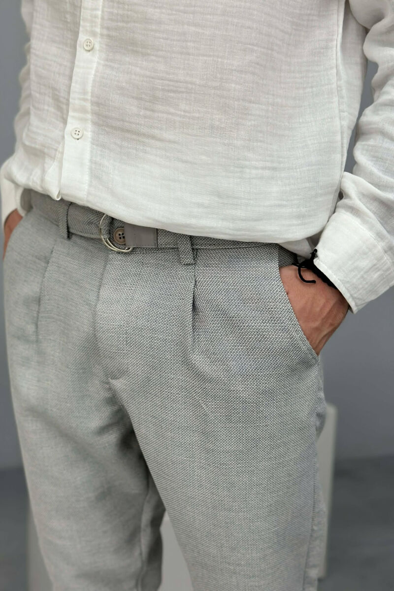BELT DETAIL SIMPLE MEN PANTS GREY/GRI - 4