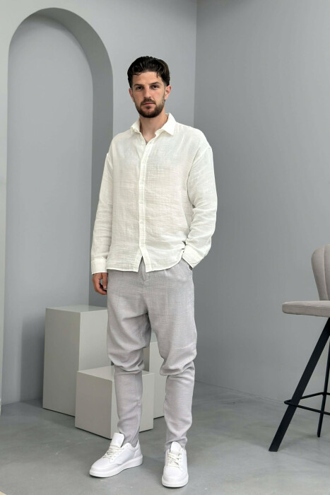 BELT DETAIL SIMPLE MEN PANTS GREY/GRI - KLAUDIO FASHION