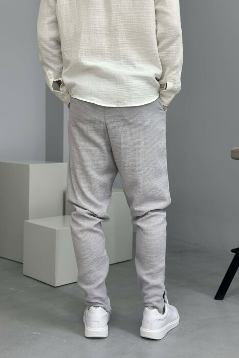 BELT DETAIL SIMPLE MEN PANTS GREY/GRI - 2