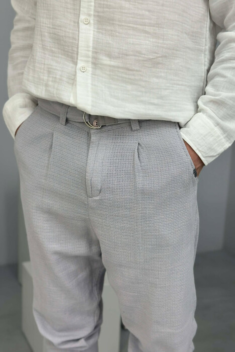 BELT DETAIL SIMPLE MEN PANTS GREY/GRI - 4