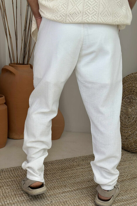 BELT DETAIL SIMPLE MEN PANTS WHITE-E BARDHE - 4