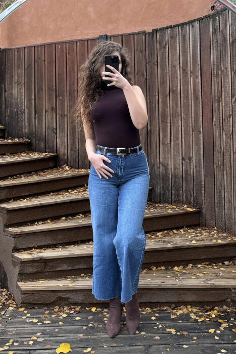 BELT DETAIL SIMPLE WOMEN JEANS BLUE/BLU - 2