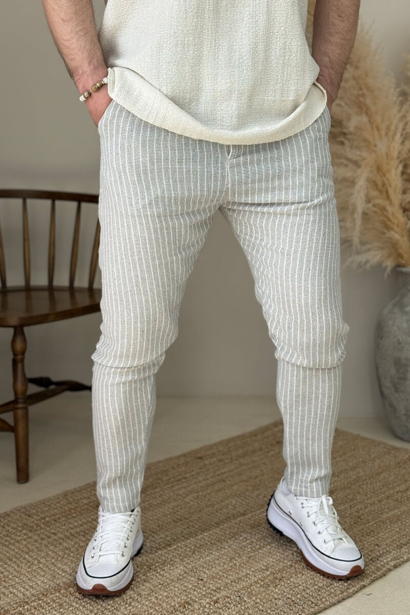 BELT DETAIL STRIPED MEN PANTS LIGHT GREY/GZ - 2
