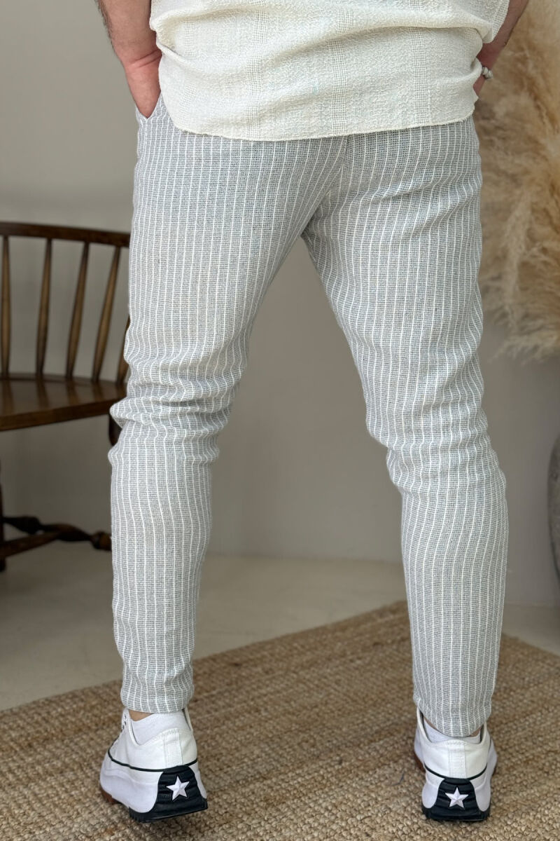 BELT DETAIL STRIPED MEN PANTS LIGHT GREY/GZ - 3