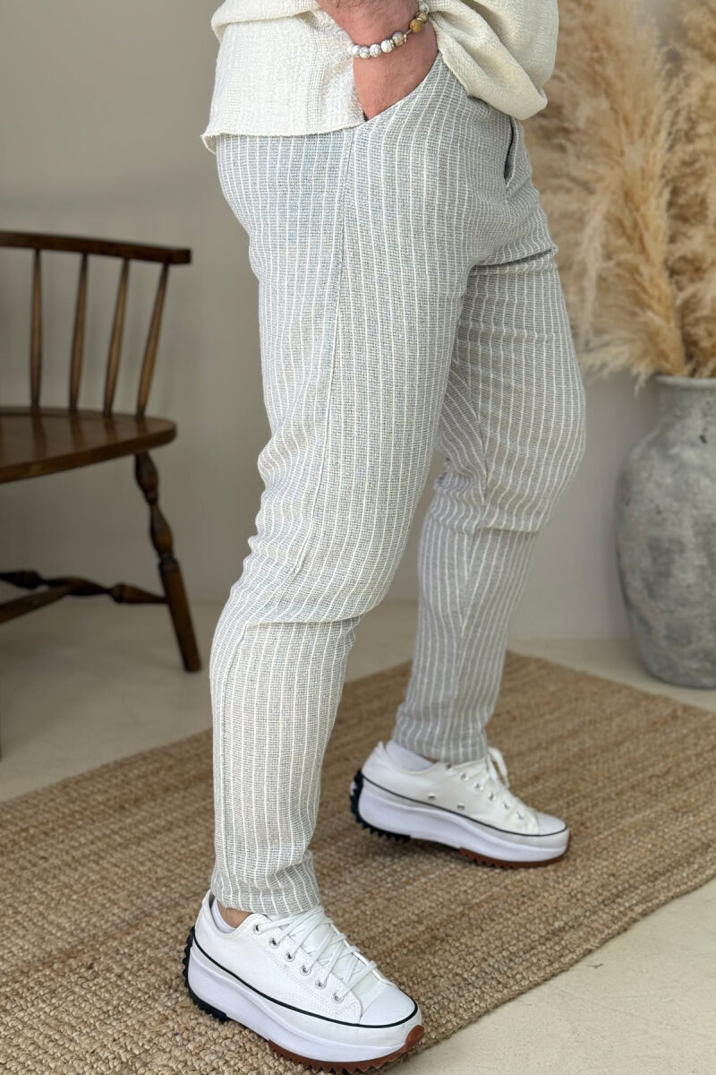 BELT DETAIL STRIPED MEN PANTS LIGHT GREY/GZ - 4