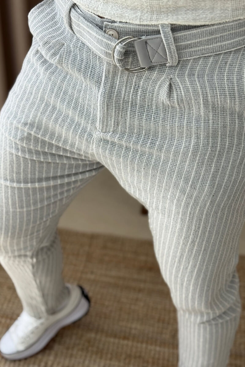 BELT DETAIL STRIPED MEN PANTS LIGHT GREY/GZ - 5