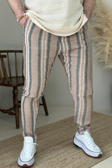 BELT DETAIL STRIPES MEN PANTS BLACK-BEIGE/ZEBE - 2