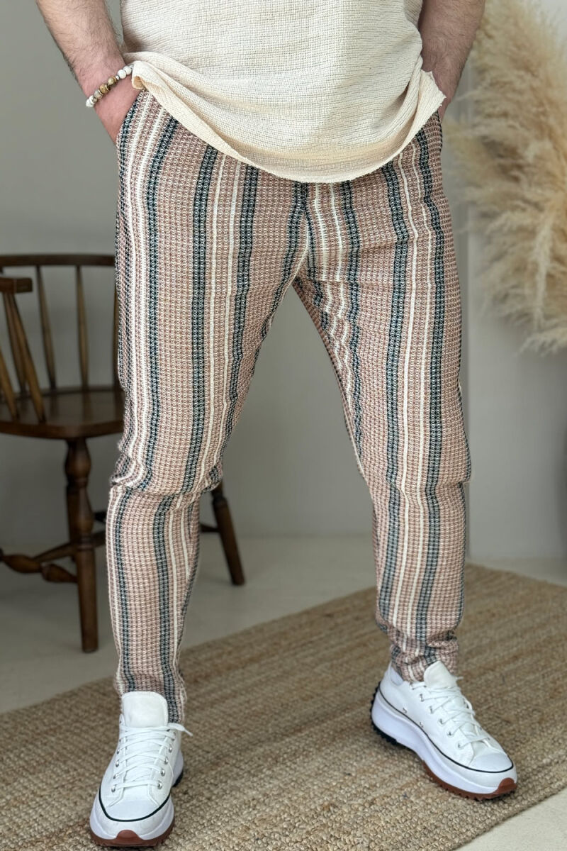 BELT DETAIL STRIPES MEN PANTS BLACK-BEIGE/ZEBE - 2