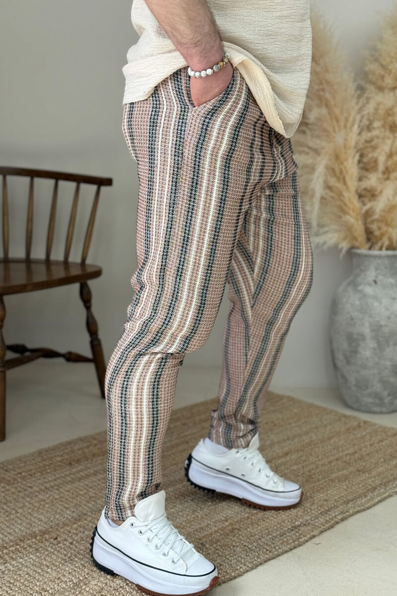 BELT DETAIL STRIPES MEN PANTS BLACK-BEIGE/ZEBE - 5