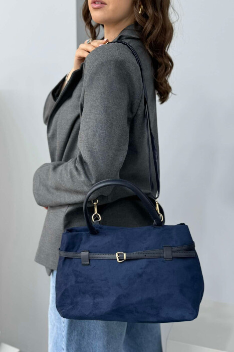 BELT DETAIL VELVET WOMAN BAG BLUE/BLU - 4