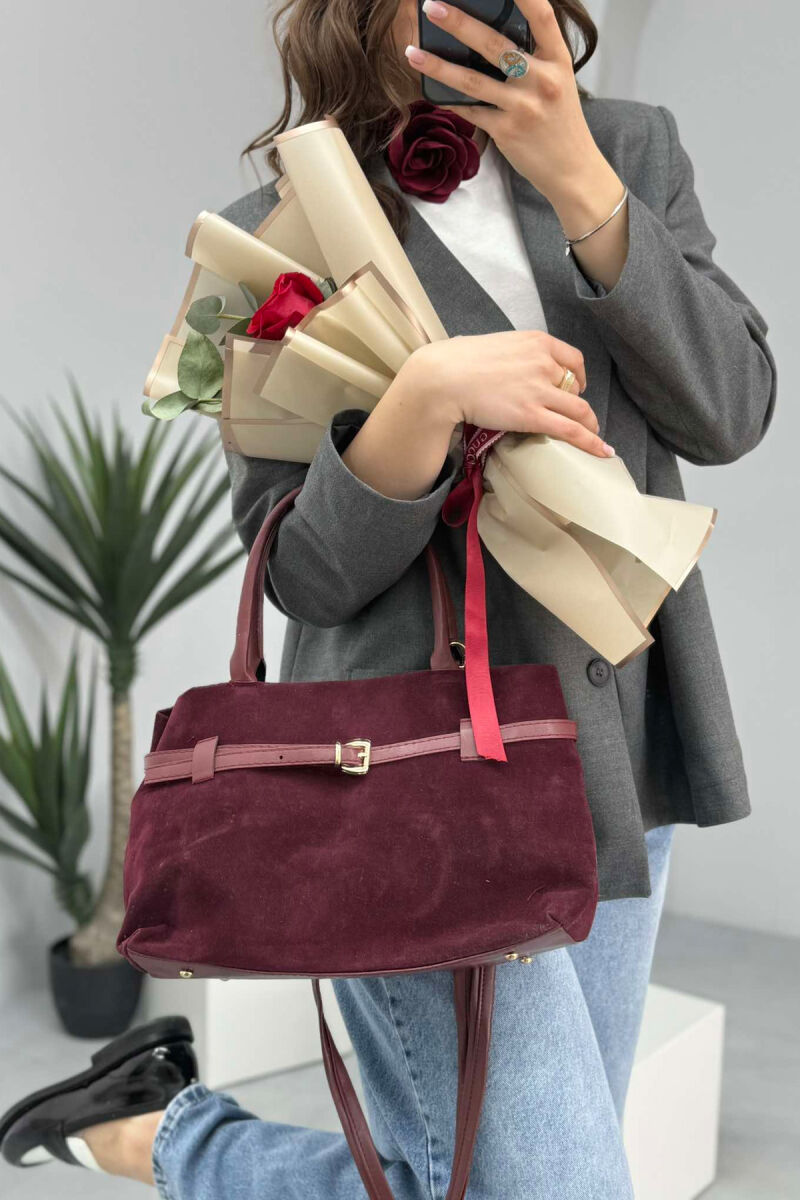 BELT DETAIL VELVET WOMAN BAG BURGUNDY/VISHNJE - 2