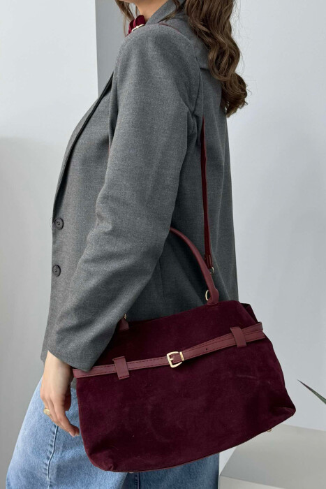 BELT DETAIL VELVET WOMAN BAG BURGUNDY/VISHNJE - 3